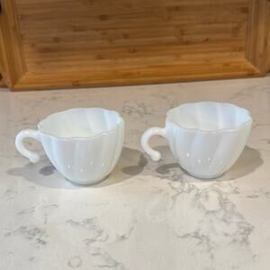 vintage milk glass punch cups 2 Hazel-Atlas Glass Company's Alpine White Swirl